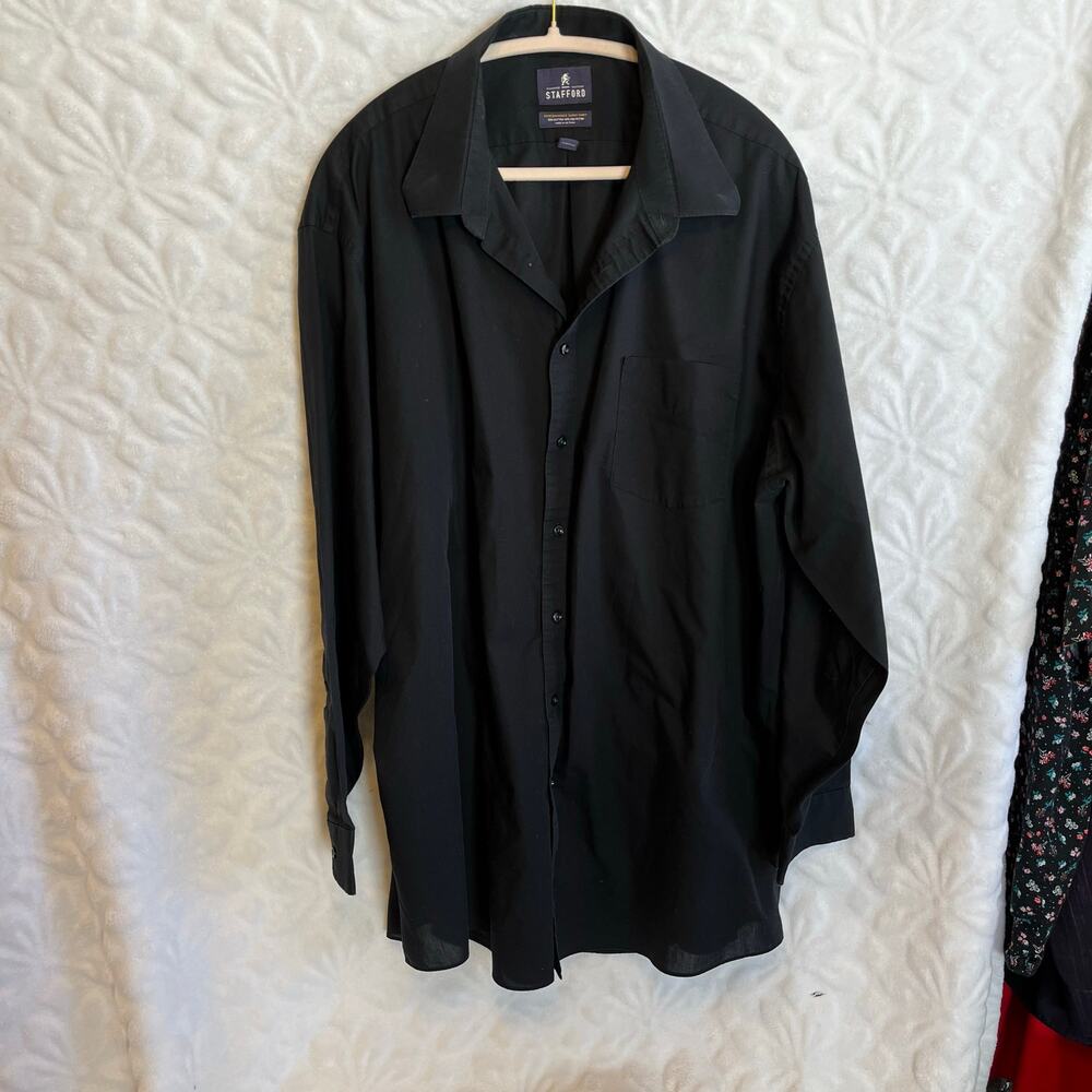 Stafford black long sleeve button down dress shirt size 19 big and tall preowned